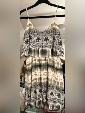 Pink Owl Apparel Green and Cream Mini Dress
